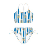 Blue Stripe Ruched Bikini Set