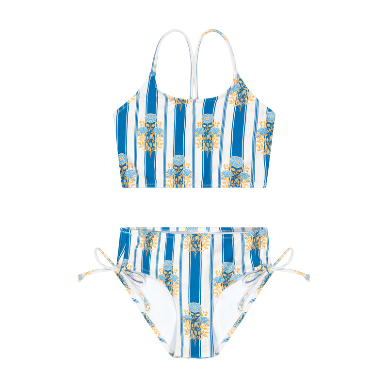 Blue Stripe Ruched Bikini Set